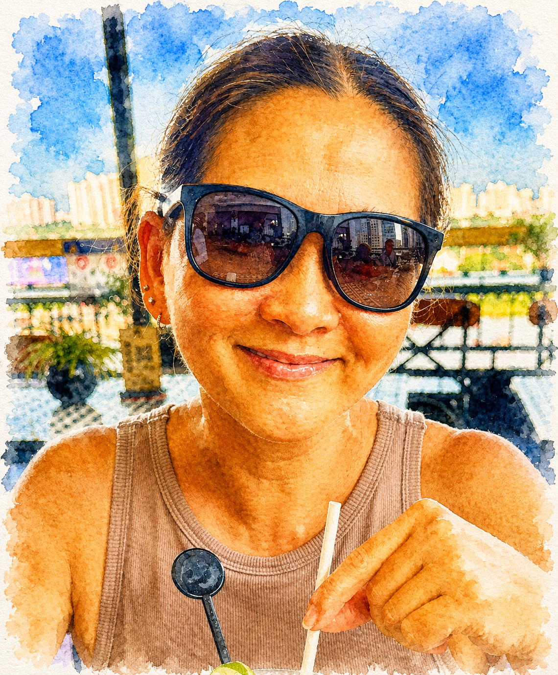 Watercolour portrait of Jen